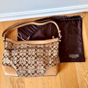 Y2K Tan Coach Monogram Print Shoulder Bag Purse with Dust Bag Medium Large
